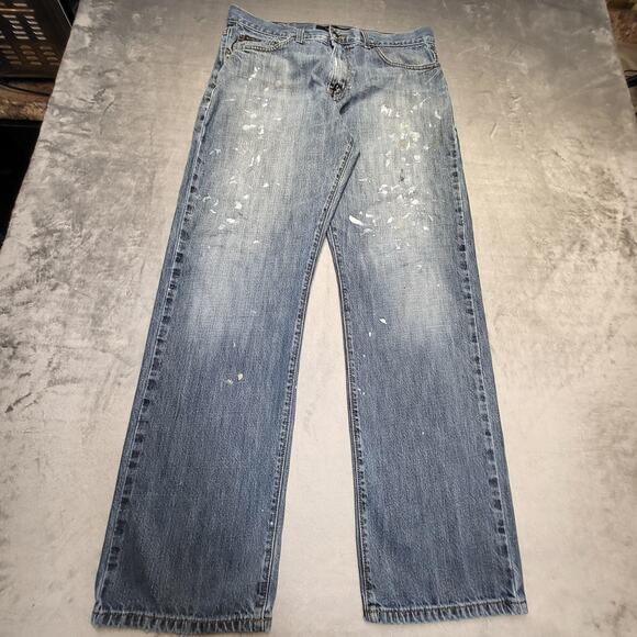 Calvin Klein Jeans Jeans Mens 34x32 Relaxed Straight Distressed Paint Splatter - Picture 1 of 10